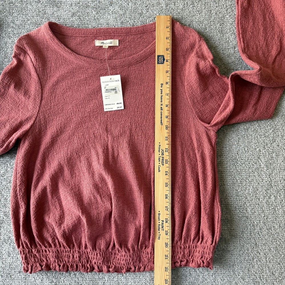 NWT Madewell Women's Medium Smocked Bell Sleeve Ruffled Bottom Dusty Rose - Picture 3 of 5